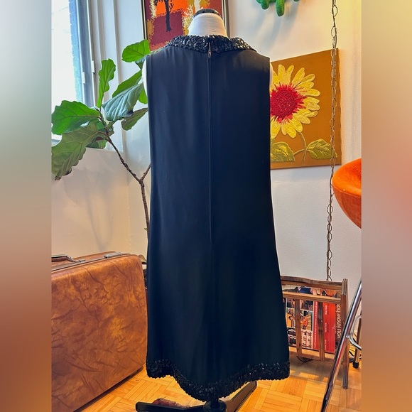 True Vintage 60s “Trévise” Black Crepe Trapeze Mod Party Dress with Sequin Trim - Picture 5 of 6